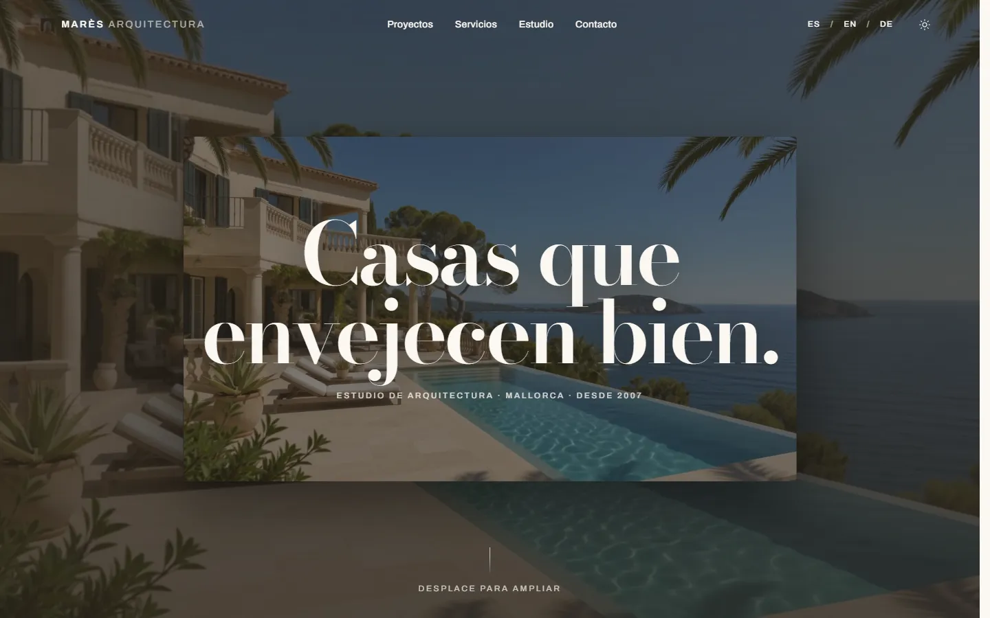Home page of the Marès Arquitectura website on a desktop.